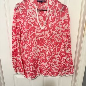 Vineyard Vines Cover Up Shirt Tunic Womans Sheer Sea Life Pink V-Neck
